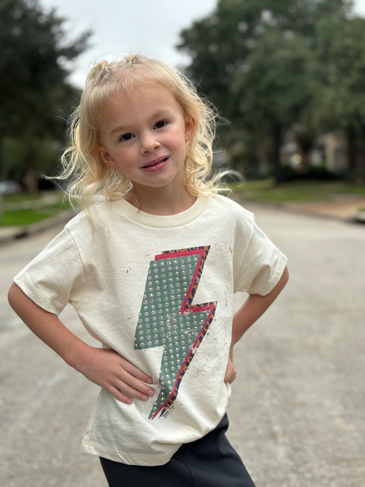 Kids Rhinestone Leopard Lightening Tshirt by Raising Arrows