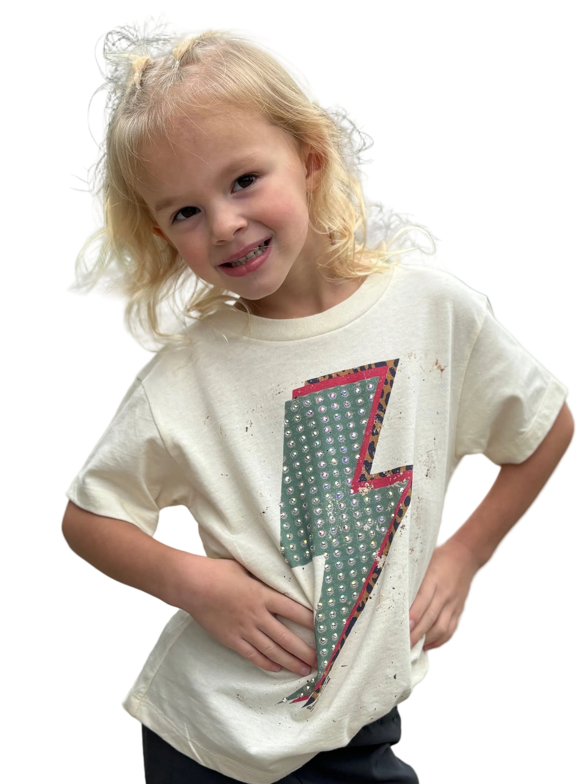 Kids Rhinestone Leopard Lightening Tshirt by Raising Arrows