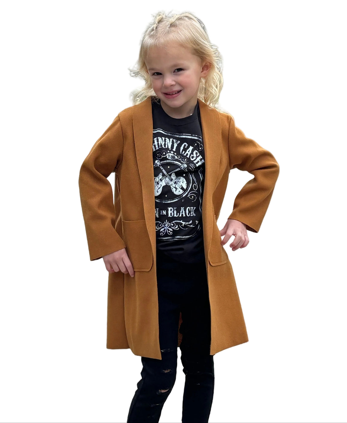 Kids Rhinestone Heart Jacket - Camel by The Grove