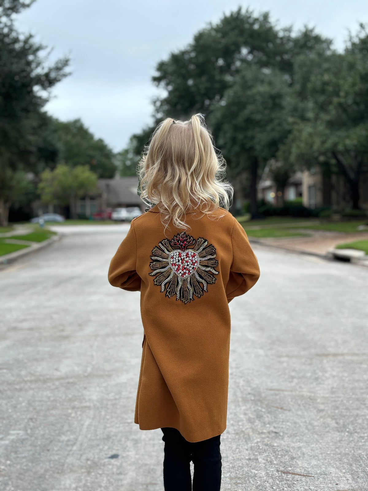 Kids Rhinestone Heart Jacket - Camel by The Grove
