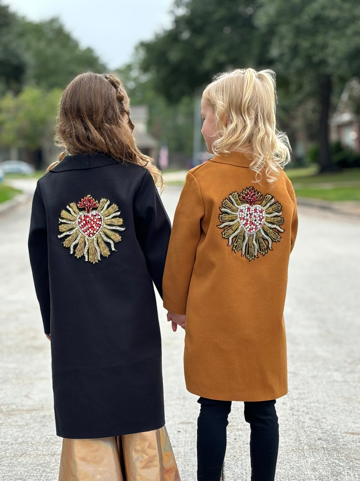 Kids Rhinestone Heart Jacket - Camel by The Grove