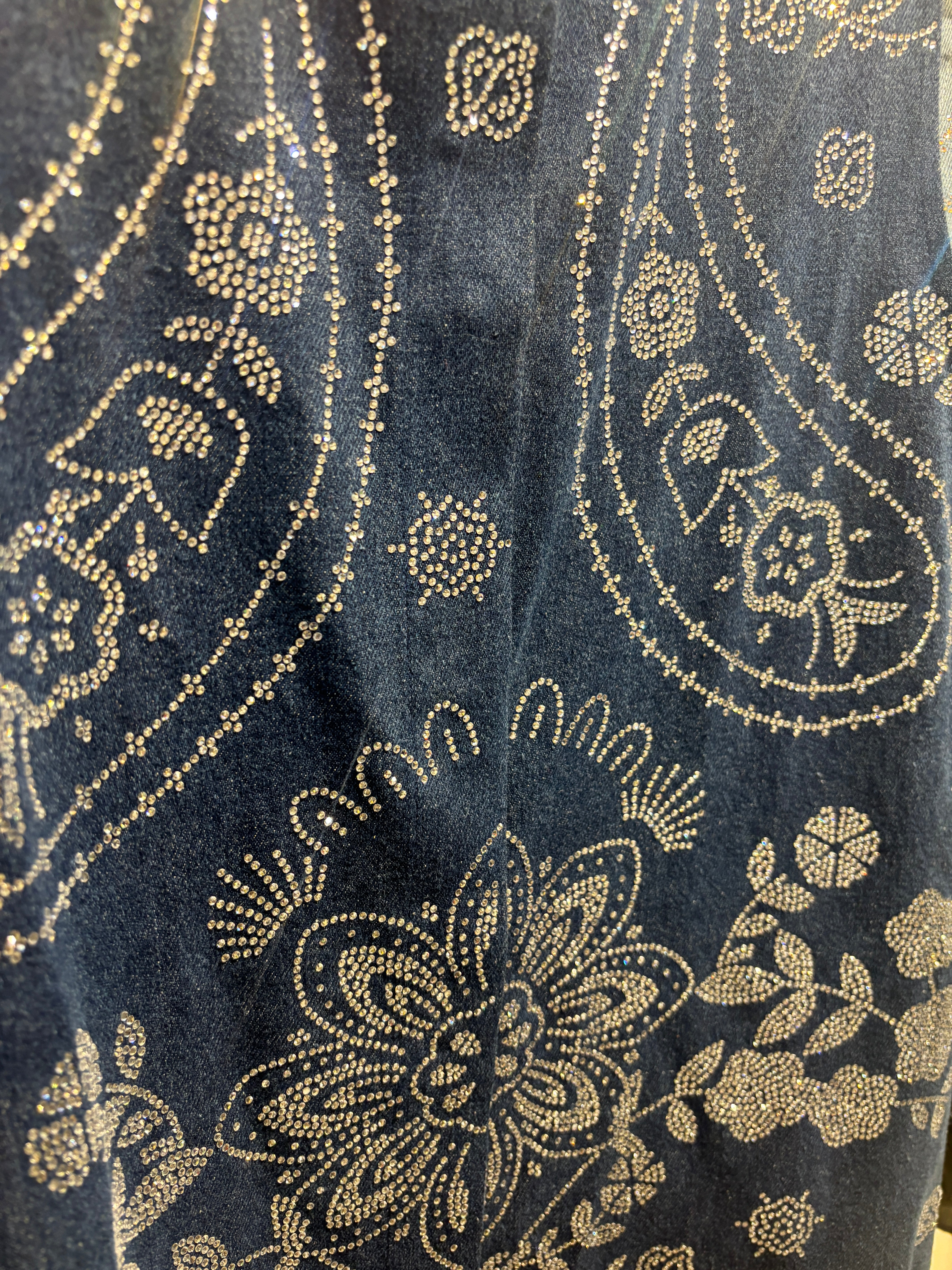 Queen of Sparkles Denim Rhinestone Paisley Button Up Tank Dress