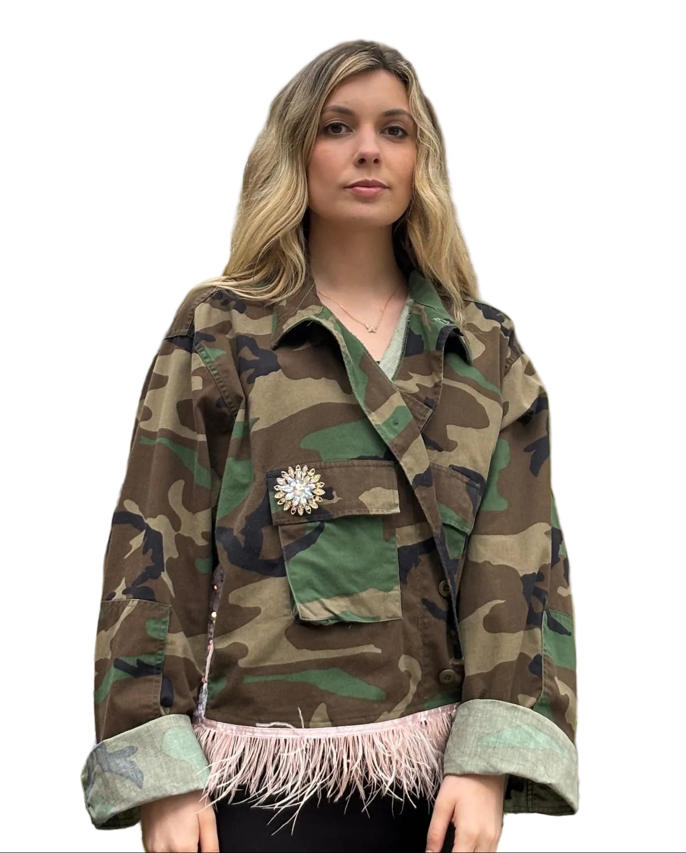 Vintage Camo Jacket - Pink Velvet Sequin