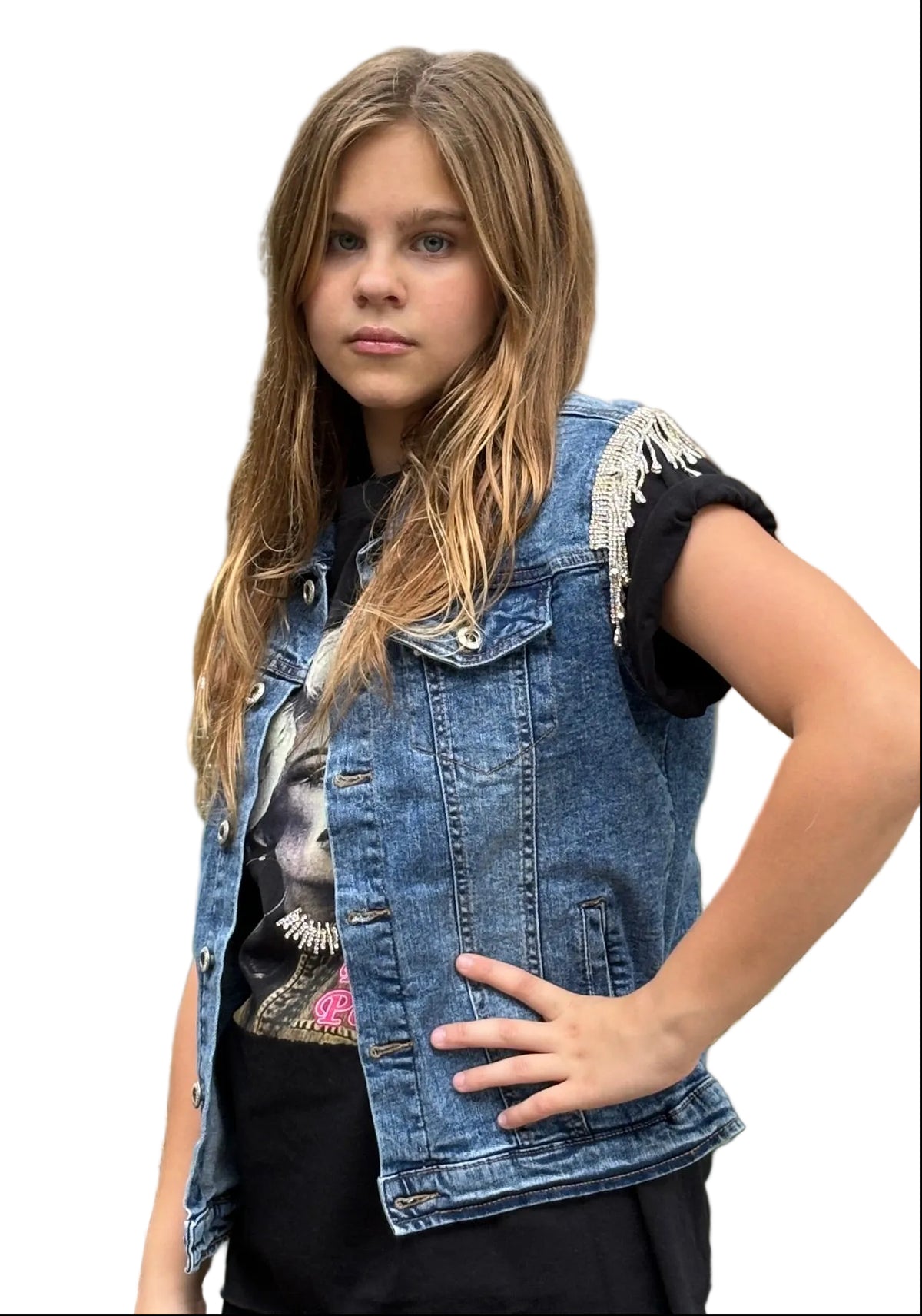 Rhinestone Fringe Vest by The Grove