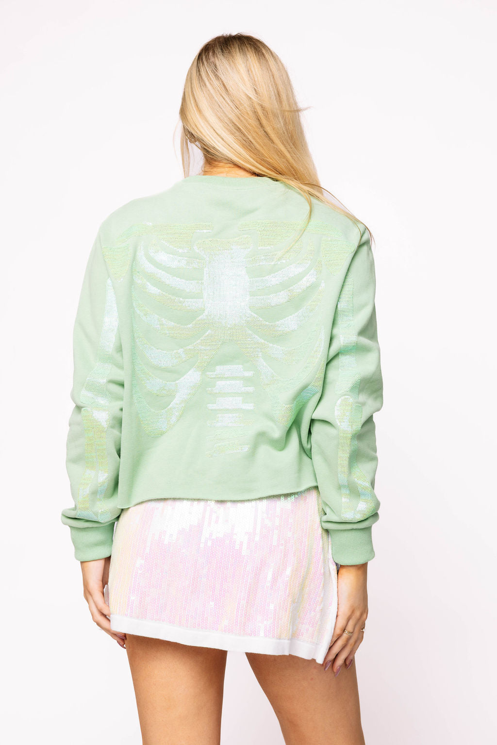 Queen of Sparkles Light Green Tonal Skeleton Sweatshirt