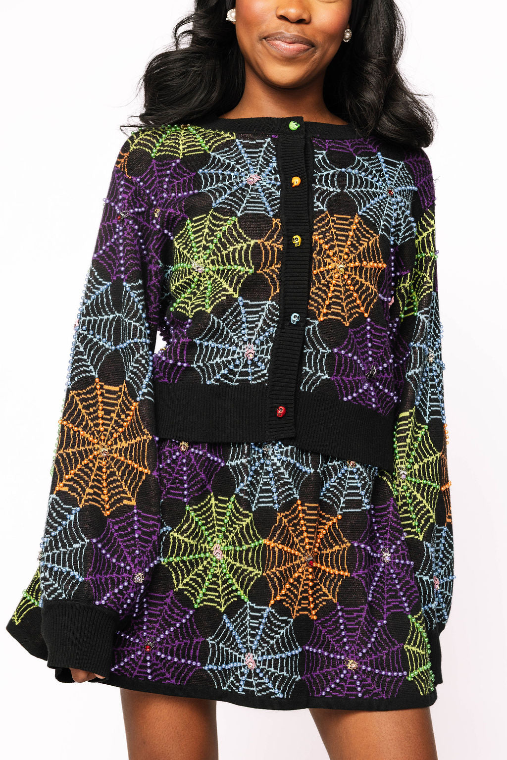 Queen of Sparkles Black Multi Spiderweb Button Up