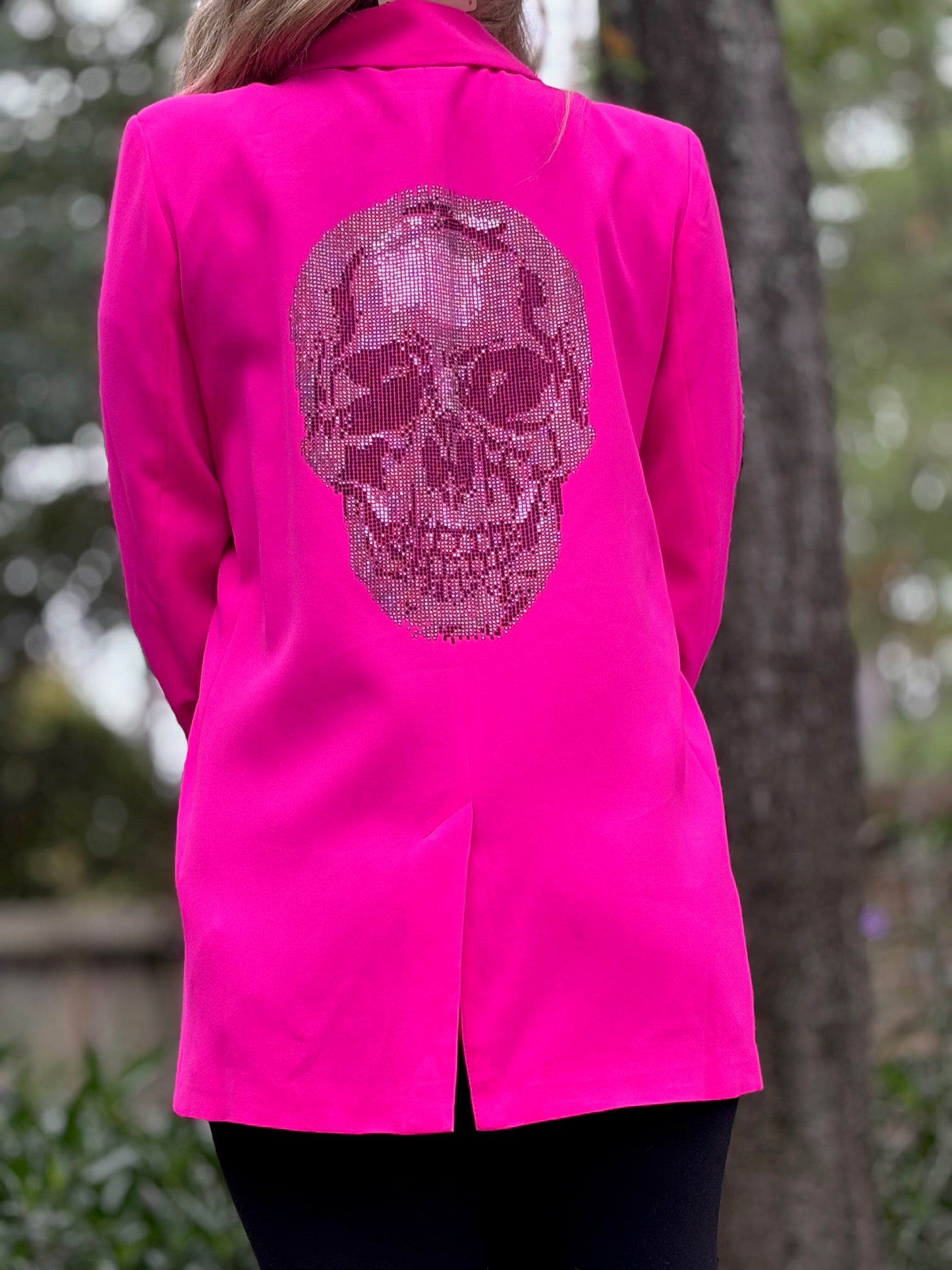 Rhinestone Skull Blazer - Pink