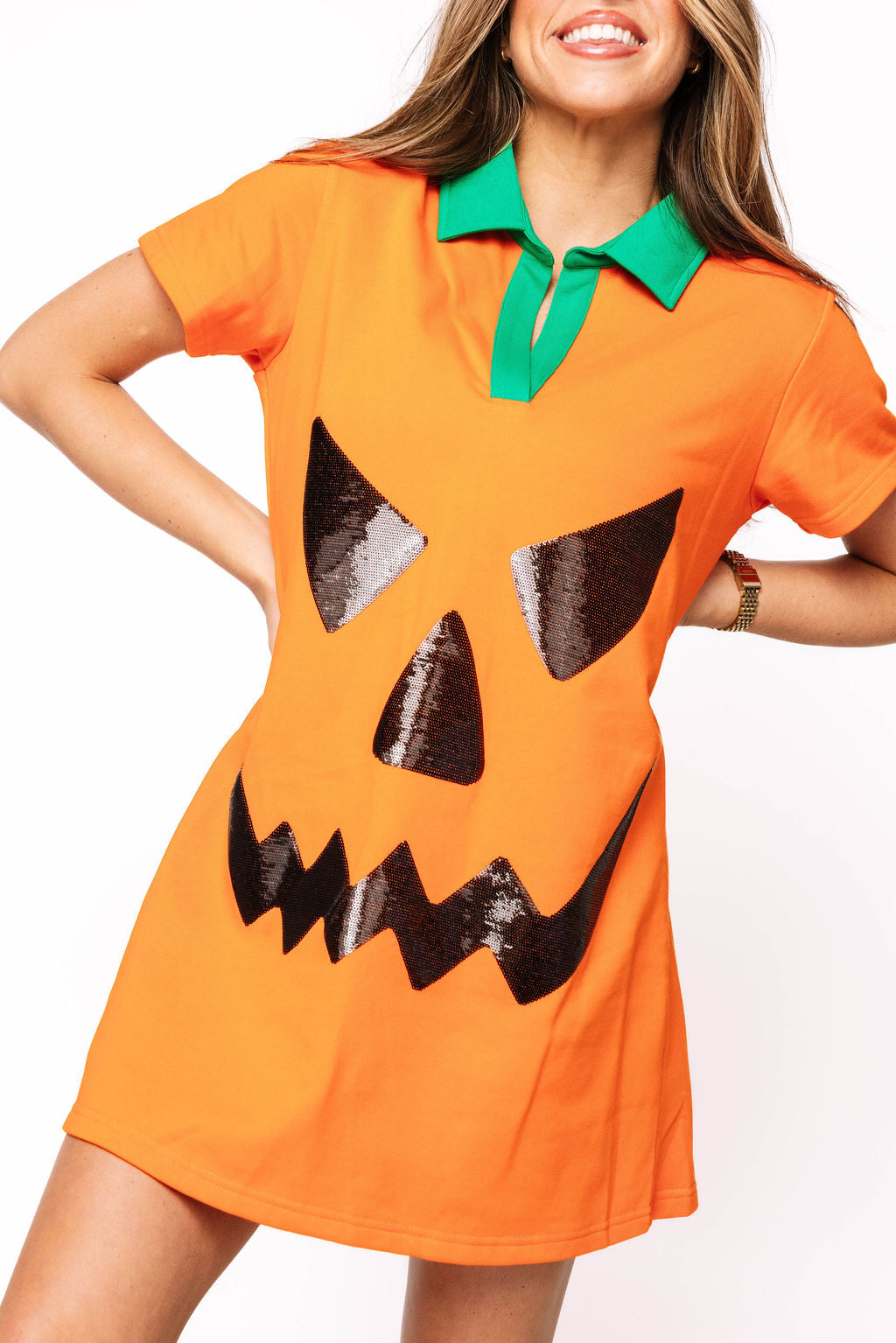 Queen of Sparkles Orange Pumpkin Collar Dress