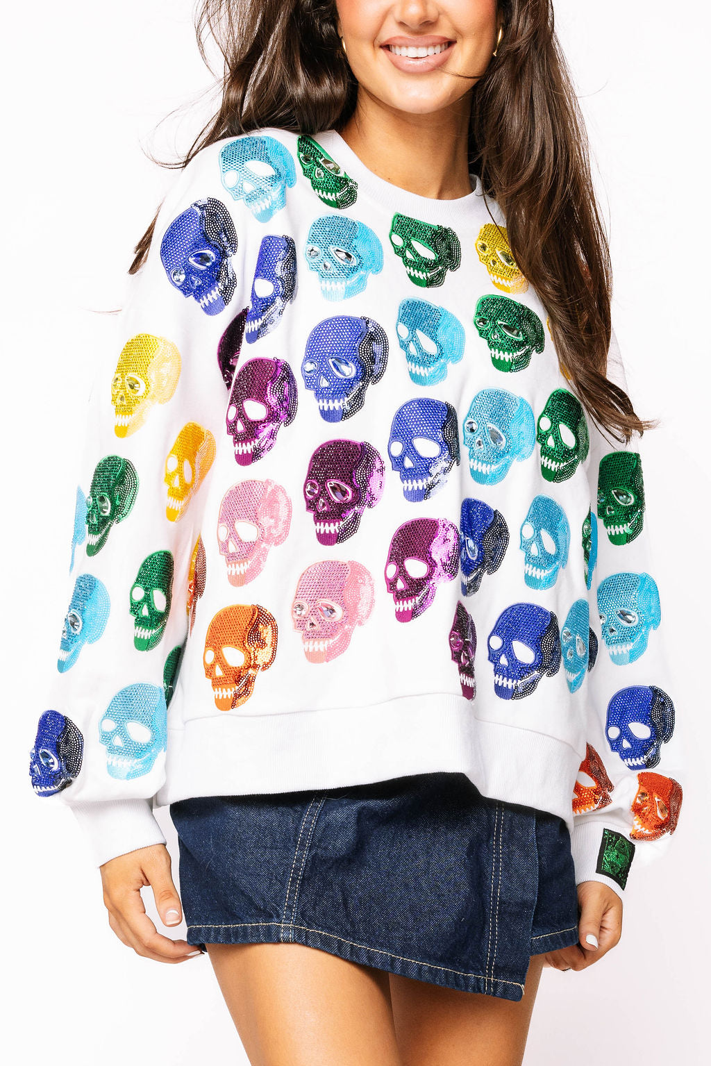 Queen of Sparkles White Rainbow Skulls Sweatshirt