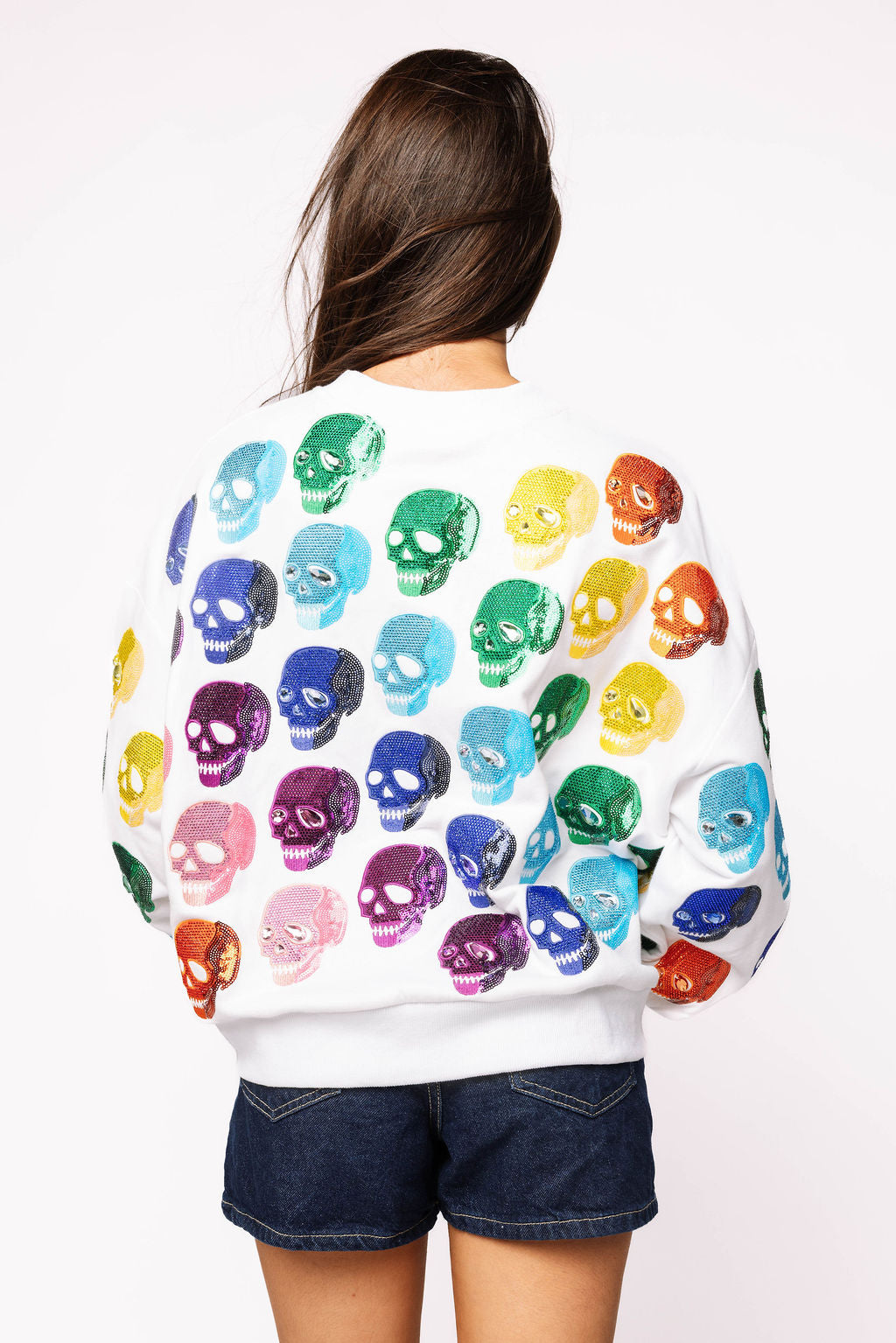 Queen of Sparkles White Rainbow Skulls Sweatshirt