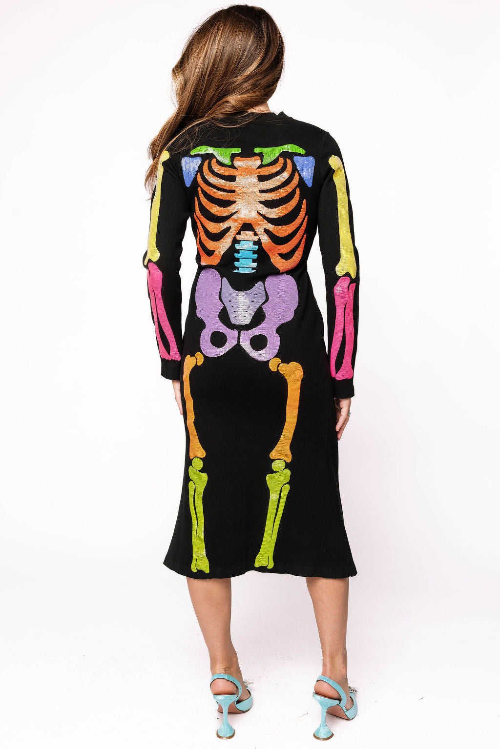 Queen of Sparkles Multi Sequin Skeleton Knit Midi Dress