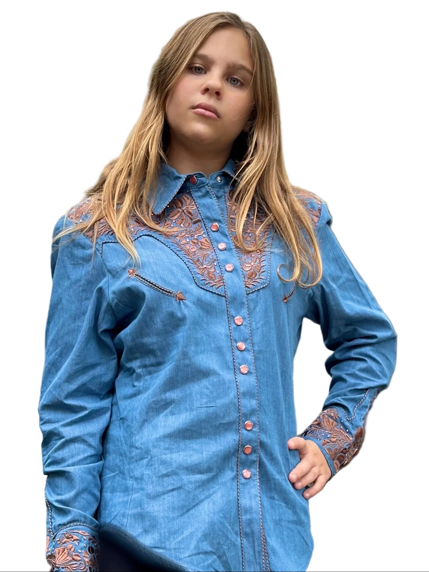 Scully Embroidered Rhinestone Western Shirt - Blue