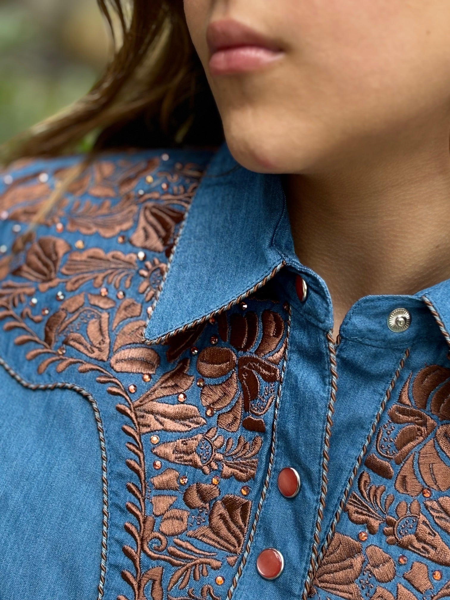 Scully Embroidered Rhinestone Western Shirt - Blue