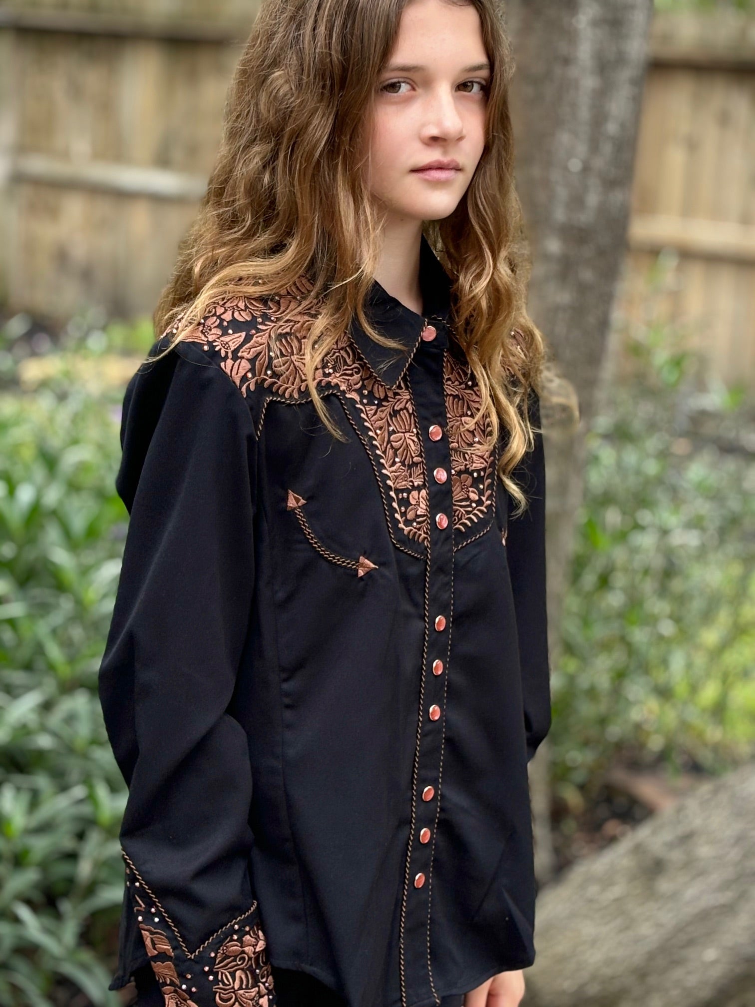Scully Embroidered  Rhinestone Western Shirt - Black