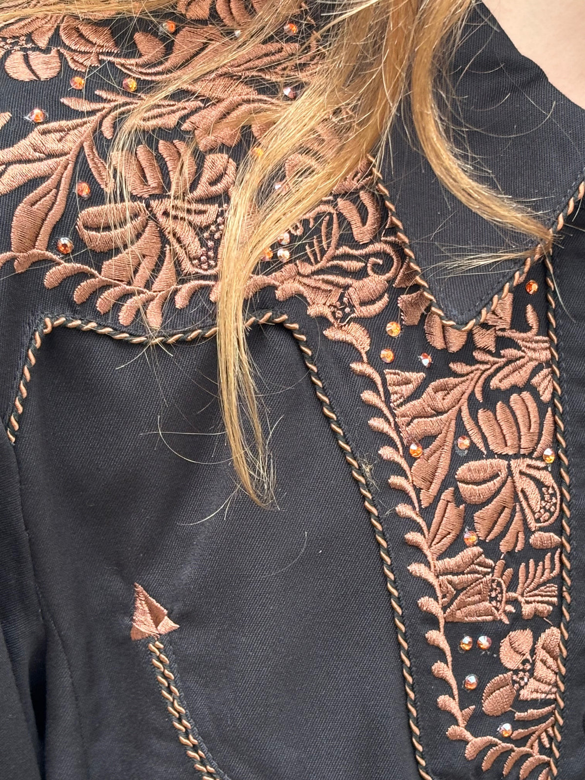 Scully Embroidered Rhinestone Western Shirt - Black by The Grove