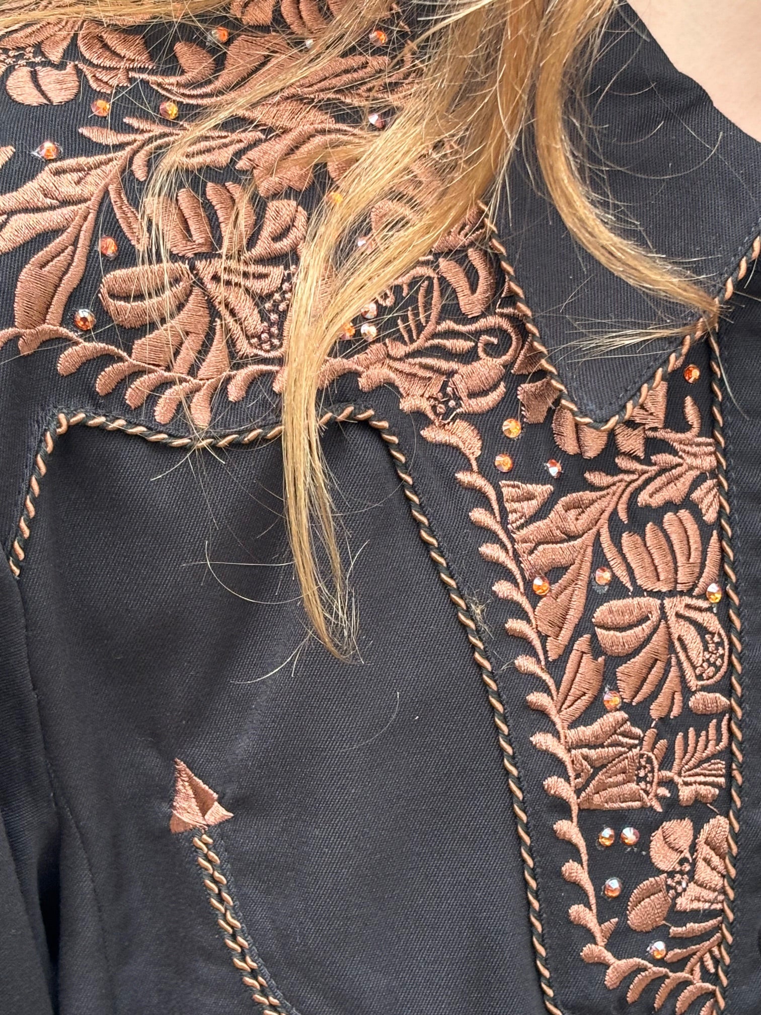 Scully Embroidered  Rhinestone Western Shirt - Black