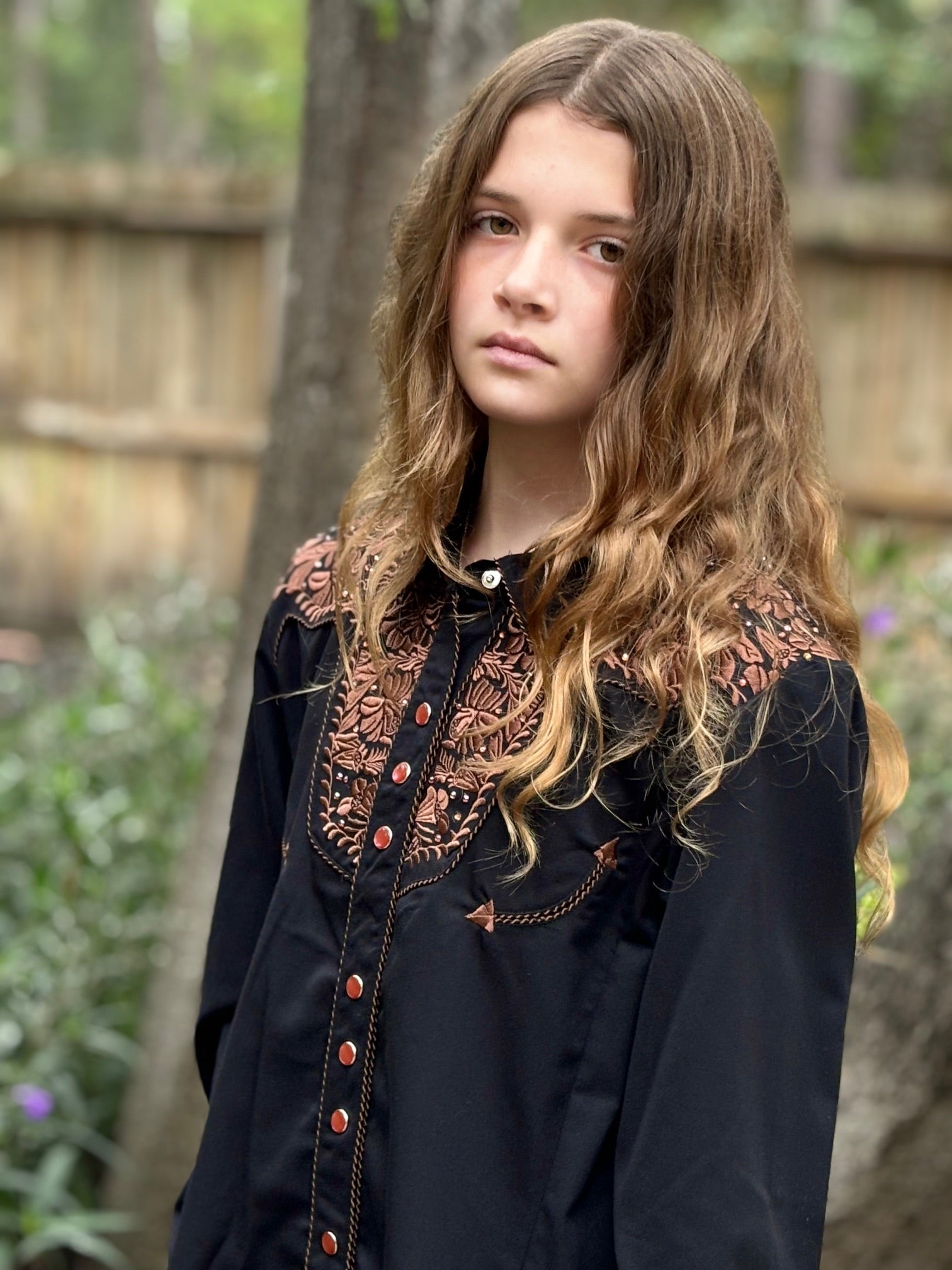Scully Embroidered  Rhinestone Western Shirt - Black