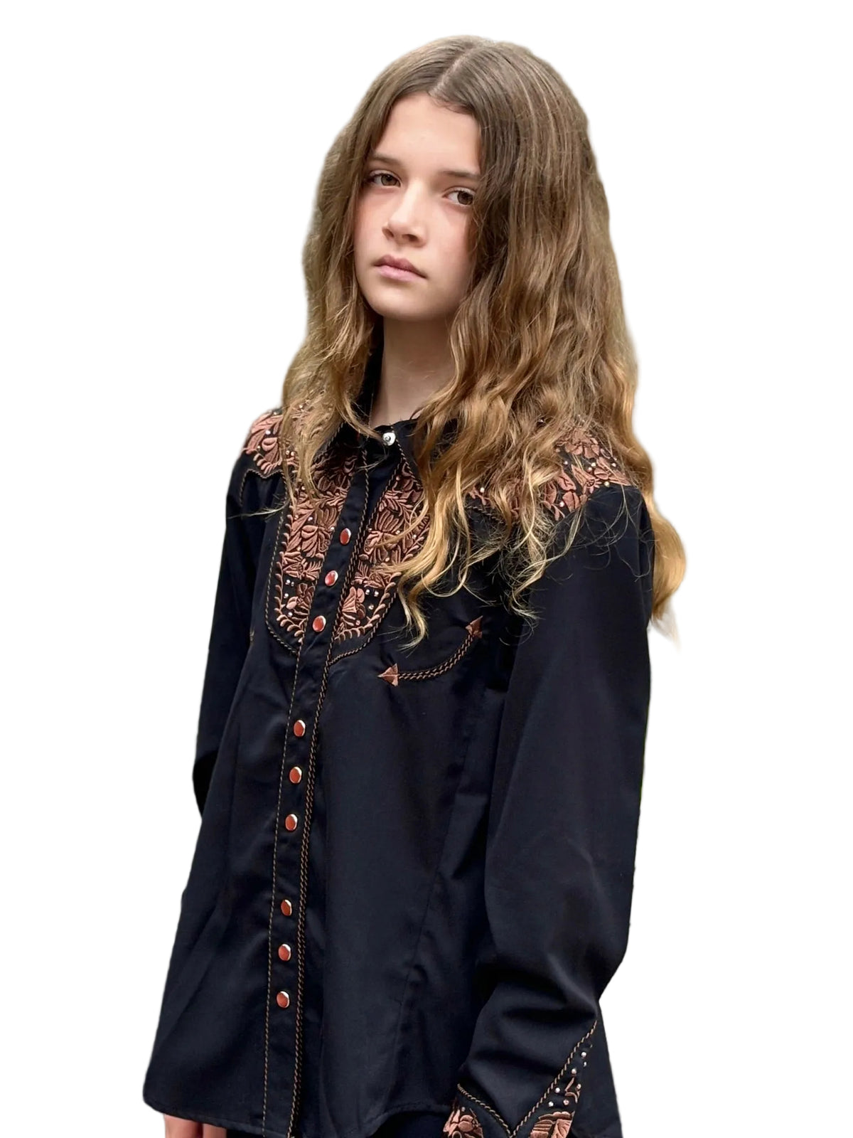Scully Embroidered Rhinestone Western Shirt - Black by The Grove