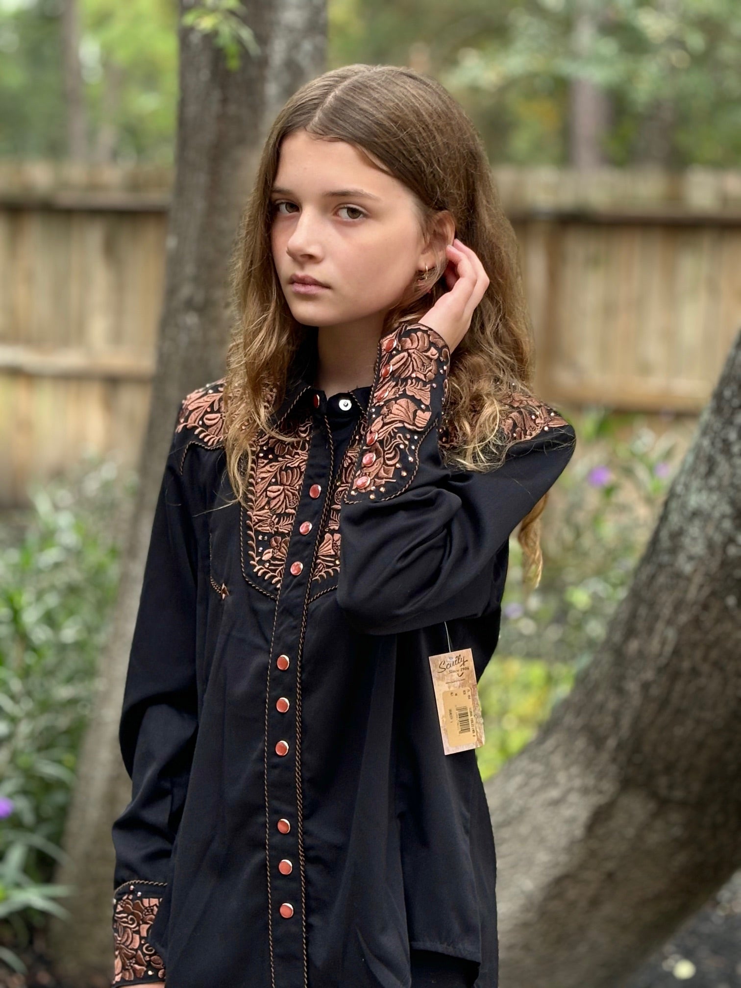 Scully Embroidered  Rhinestone Western Shirt - Black