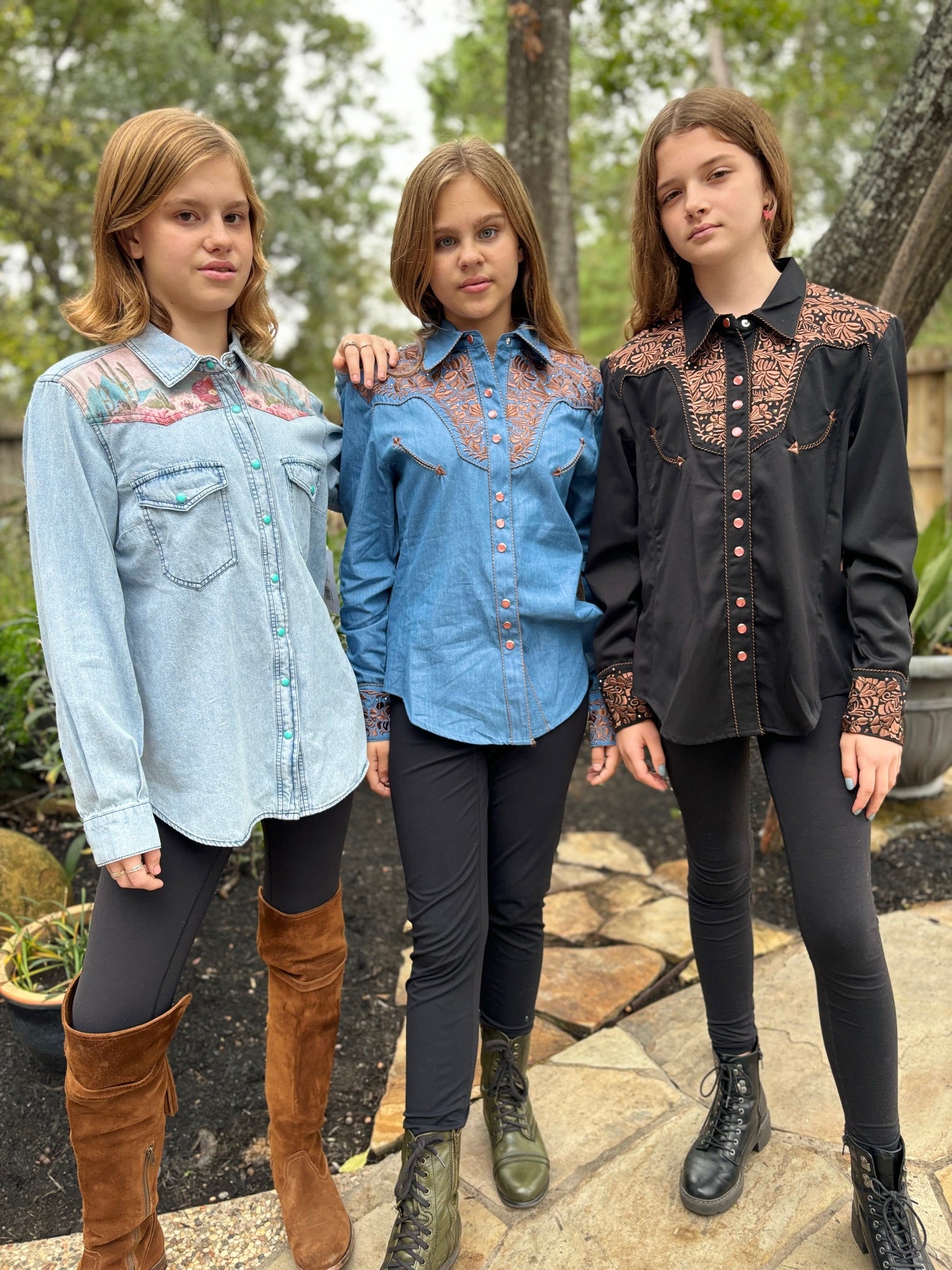 Scully Embroidered Rhinestone Western Shirt - Blue