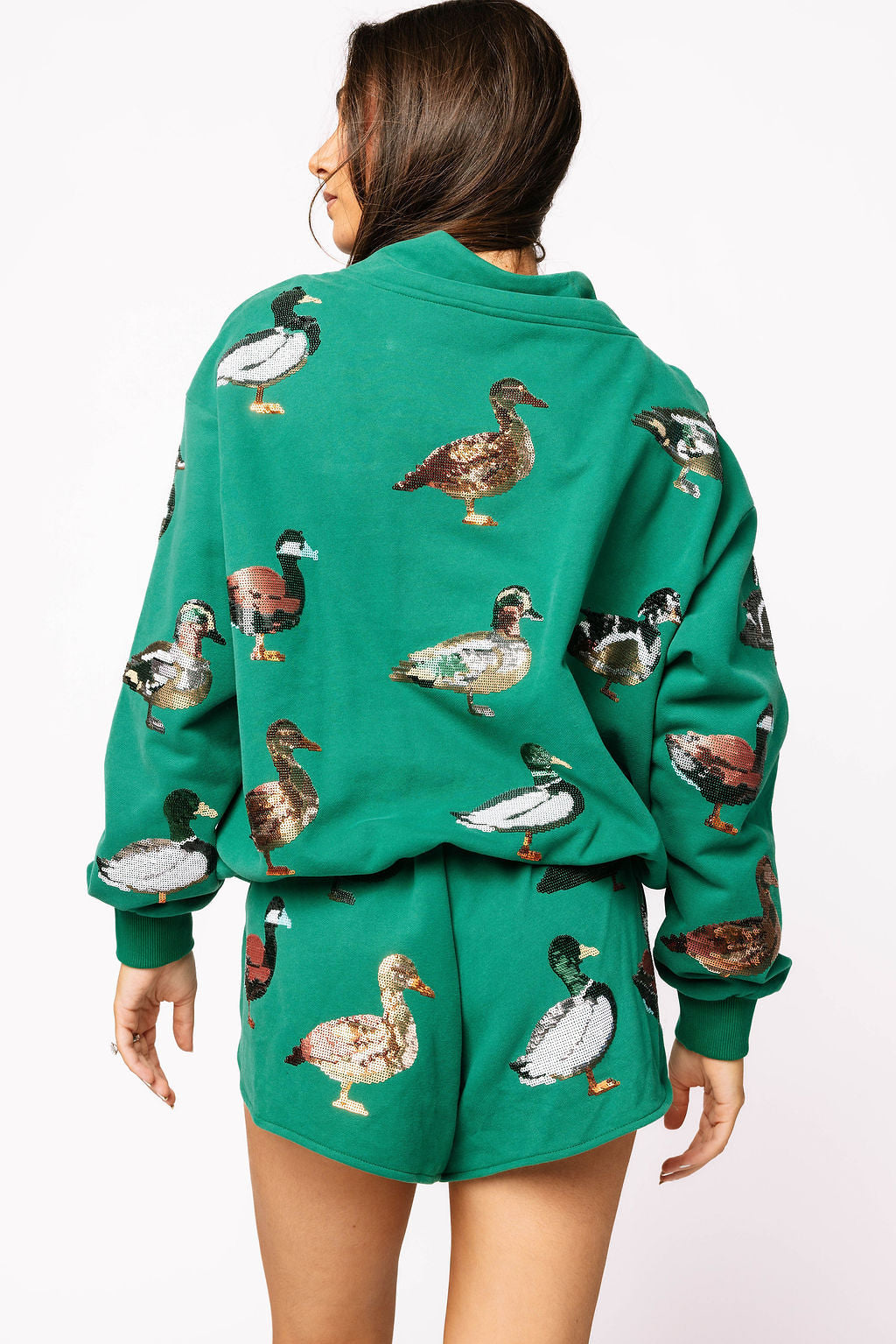 Queen of Sparkles Dark Green Duck Mock Neck Sweatshirt