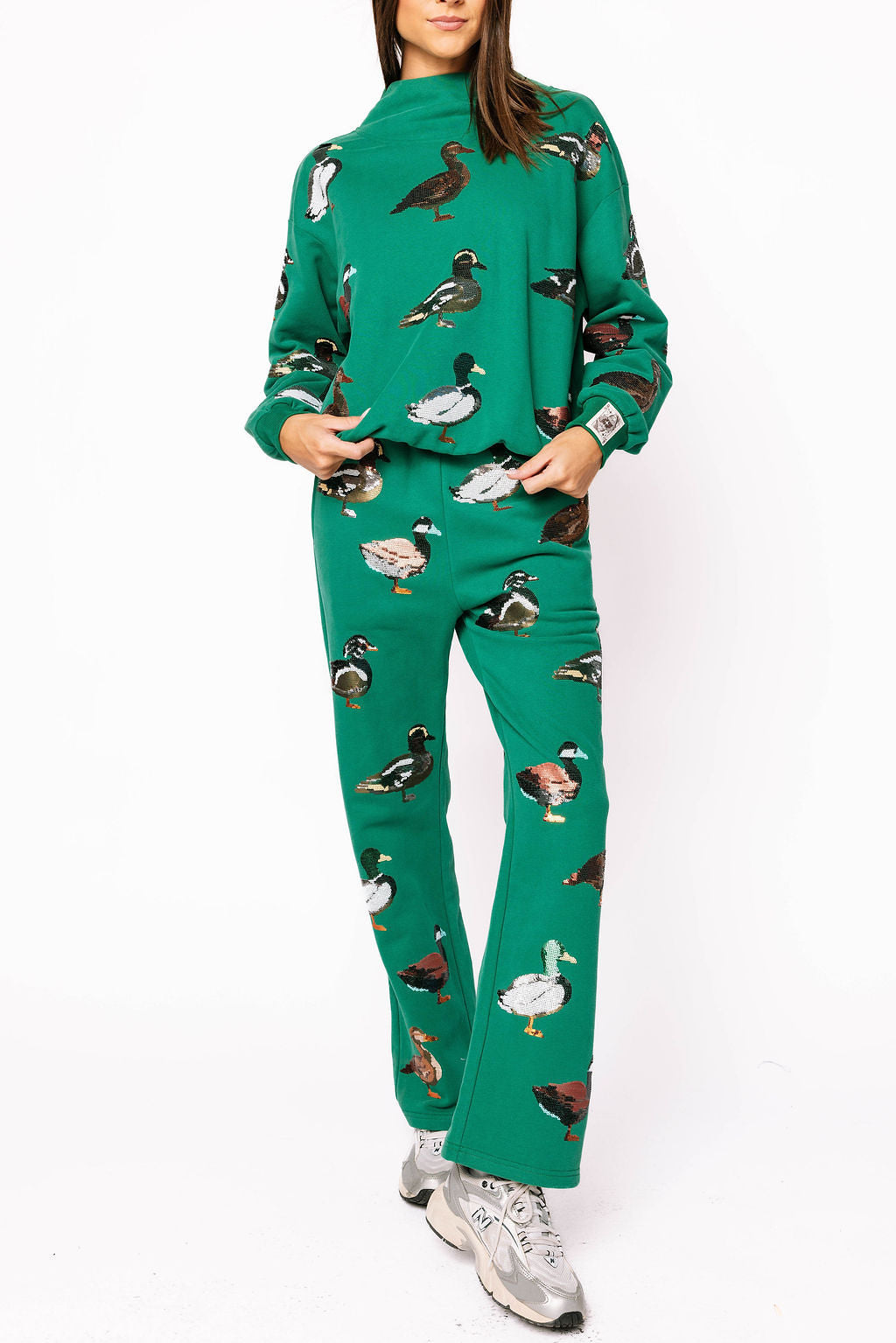 Queen of Sparkles Dark Green Duck Mock Neck Sweatshirt