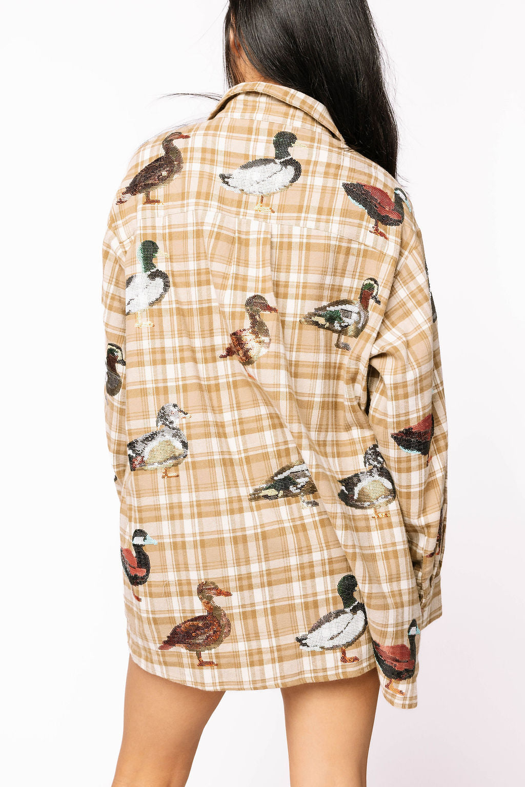 Queen of Sparkles Brown Plaid Duck Button Up Dress