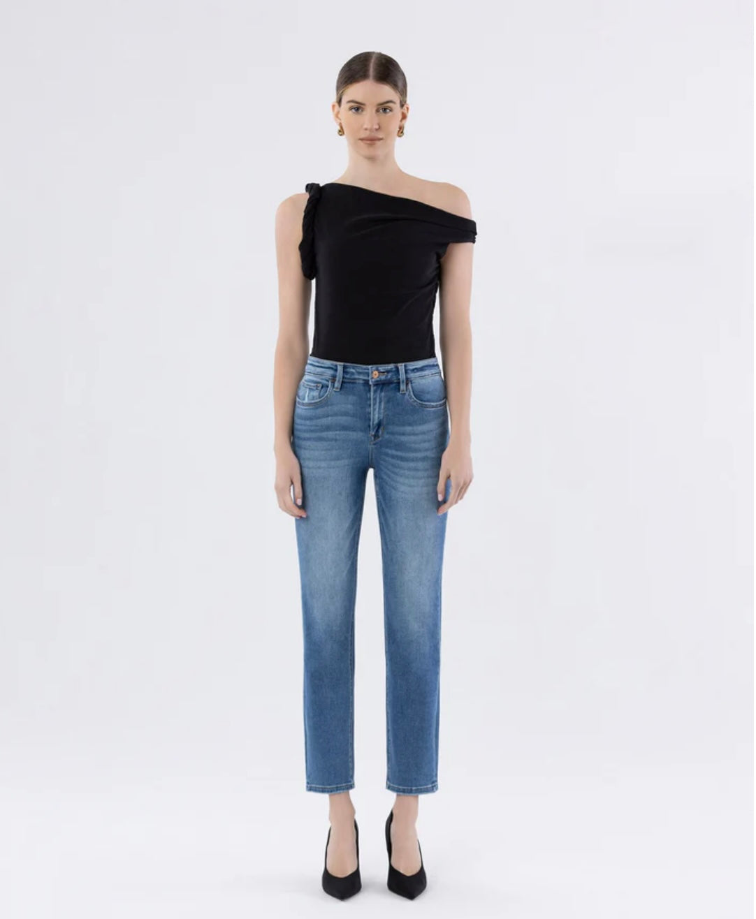 High Rise Slim Straight Denim Jeans