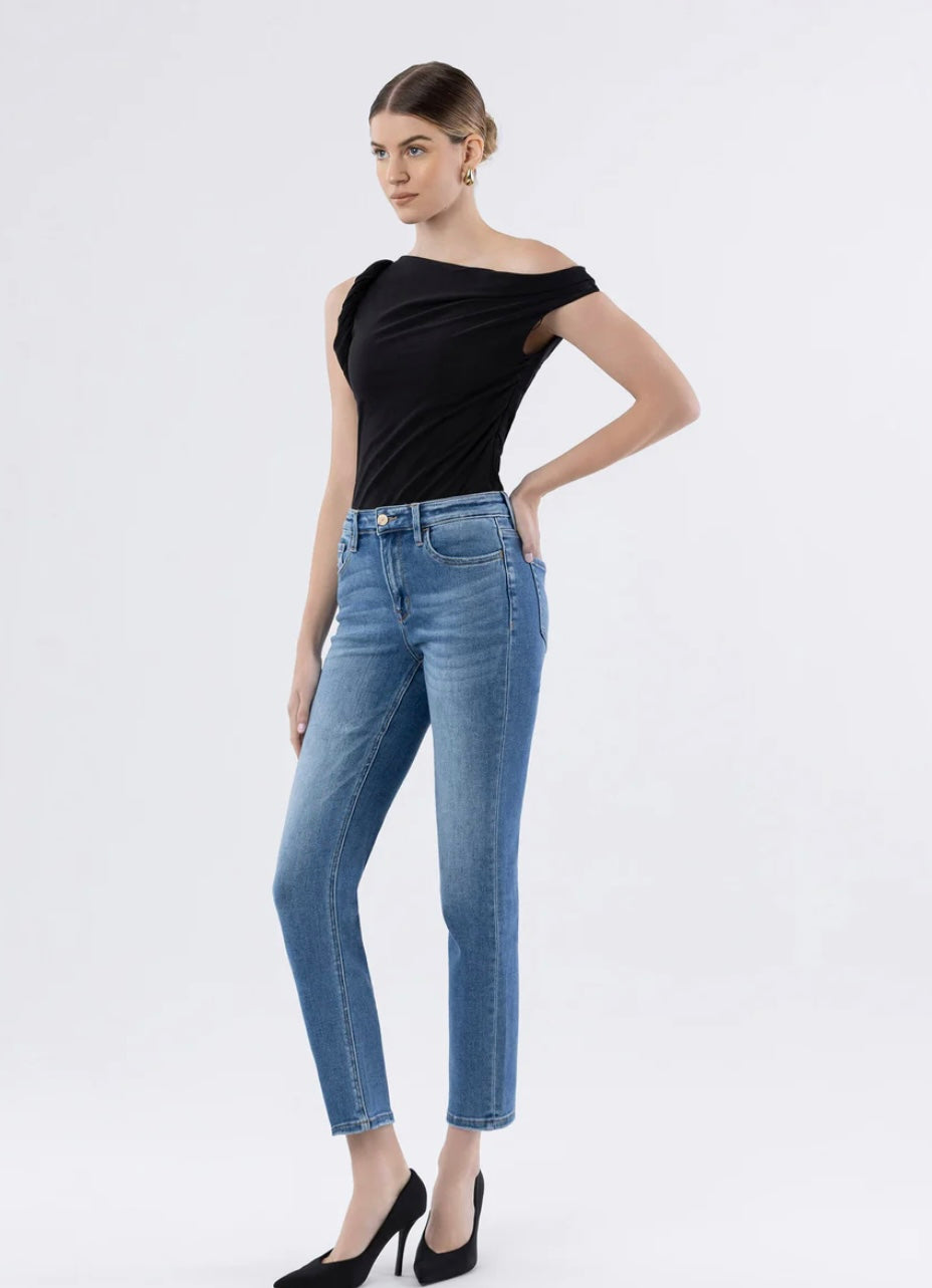 High Rise Slim Straight Denim Jeans