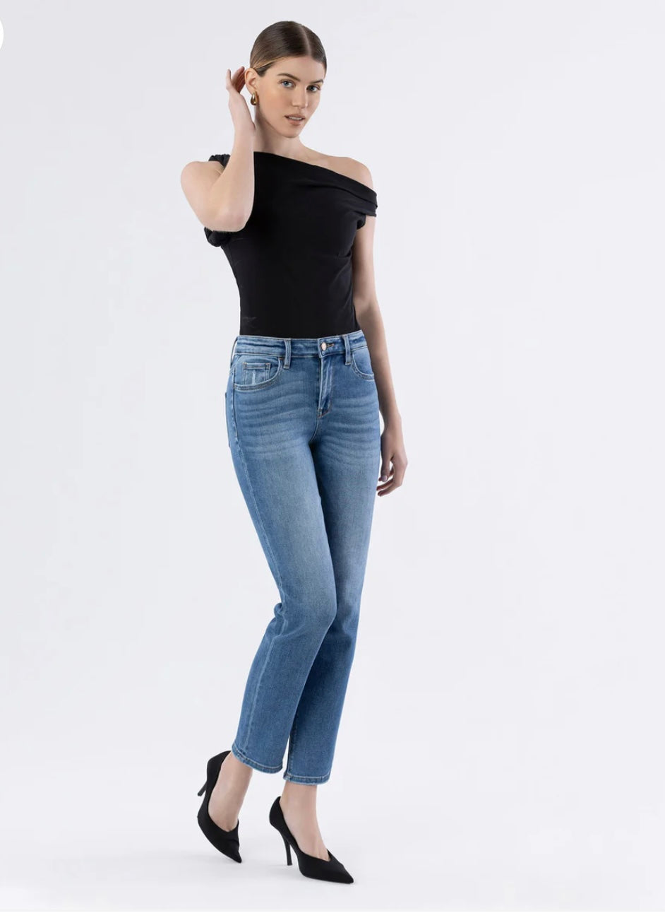 High Rise Slim Straight Denim Jeans