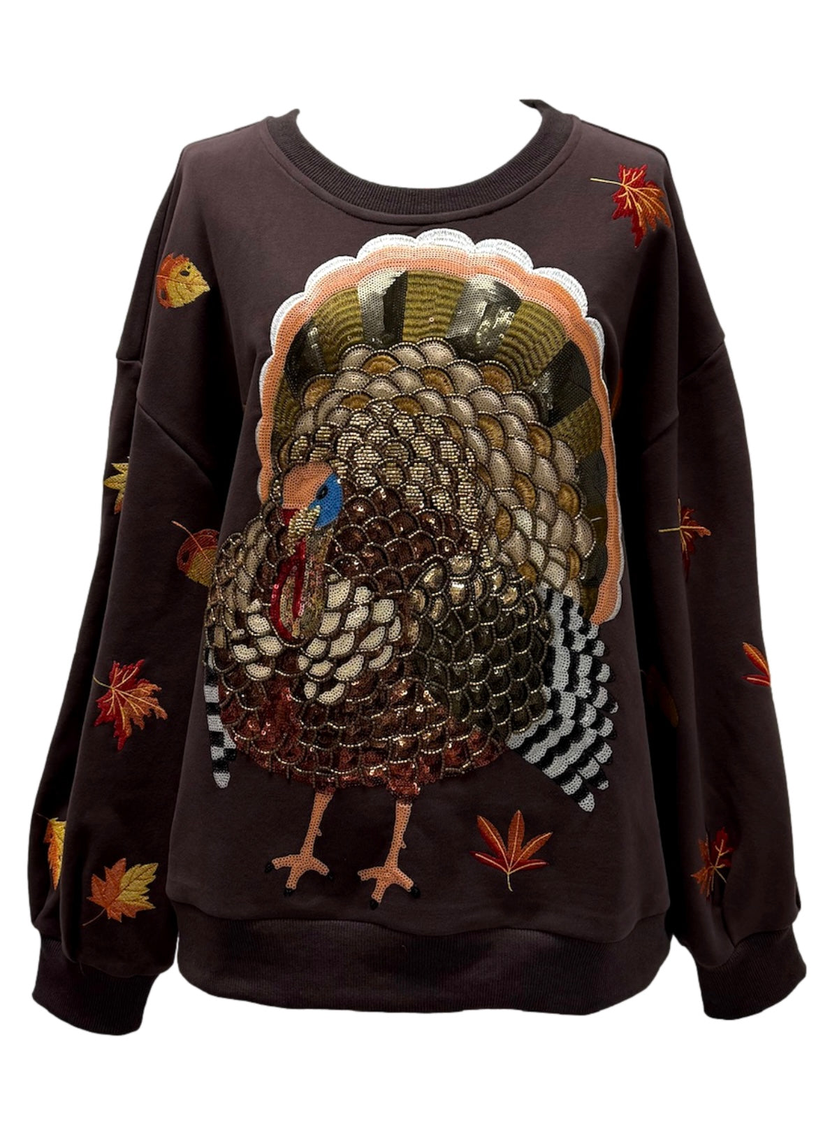 Queen of Sparkles Brown Big Turkey & Leaves Sweatshirt