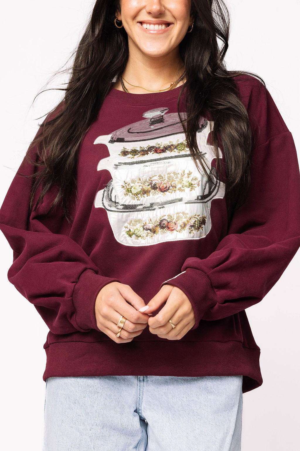 Queen of Sparkles Maroon Corning Ware Sweatshirt