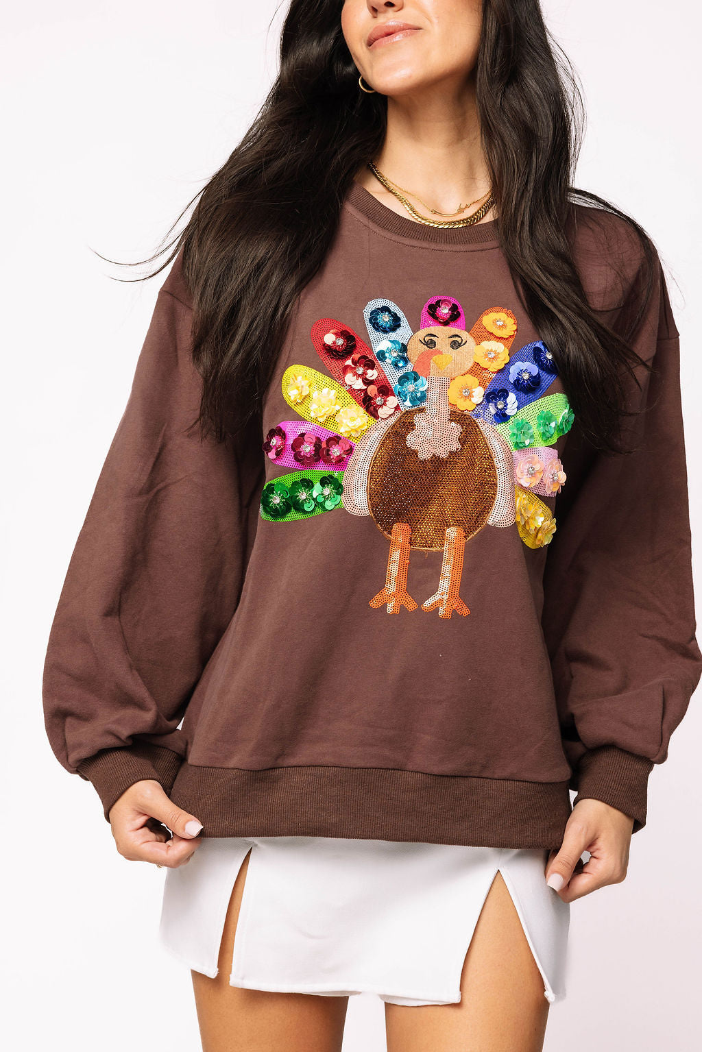 Queen of Sparkles Brown Rainbow Flower Turkey Sweatshirt