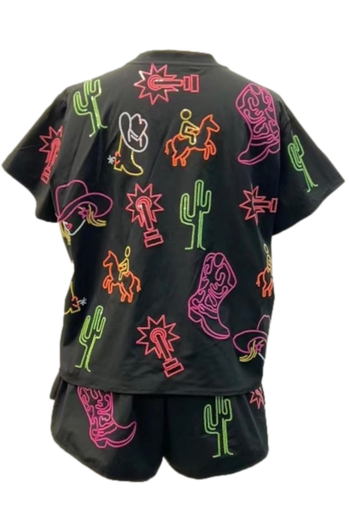 Queen of Sparkles Black & Neon Western Icon Active Top