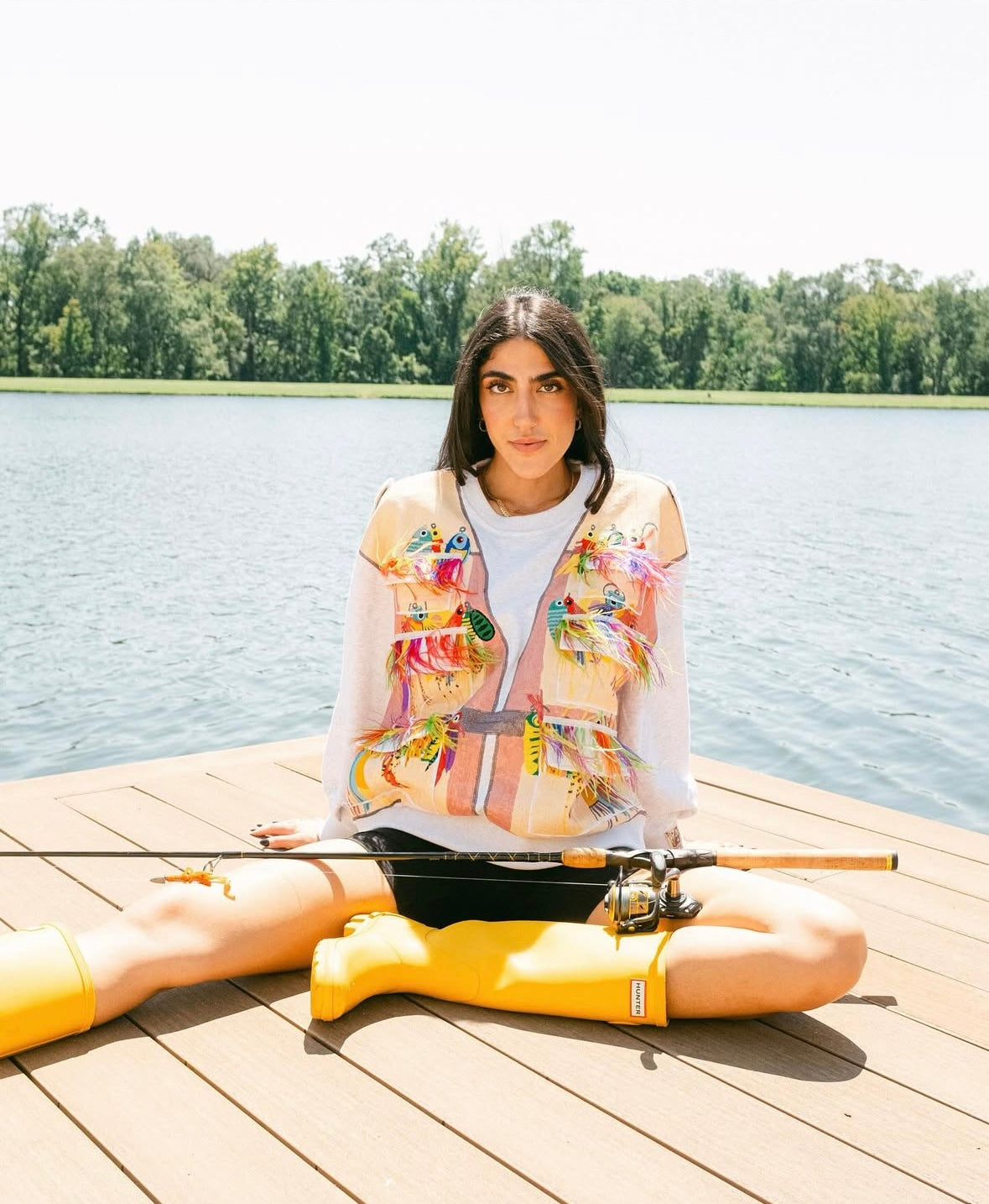 Queen of Sparkles Grey Fishing Lure Vest Sweatshirt