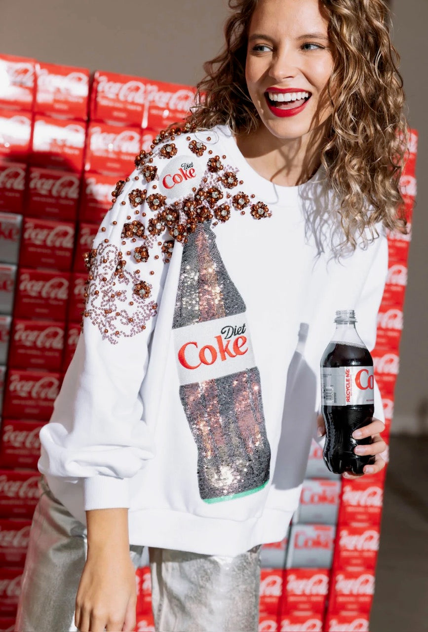 Queen of Sparkles White Popping Diet Coke Bottle Sweatshirt
