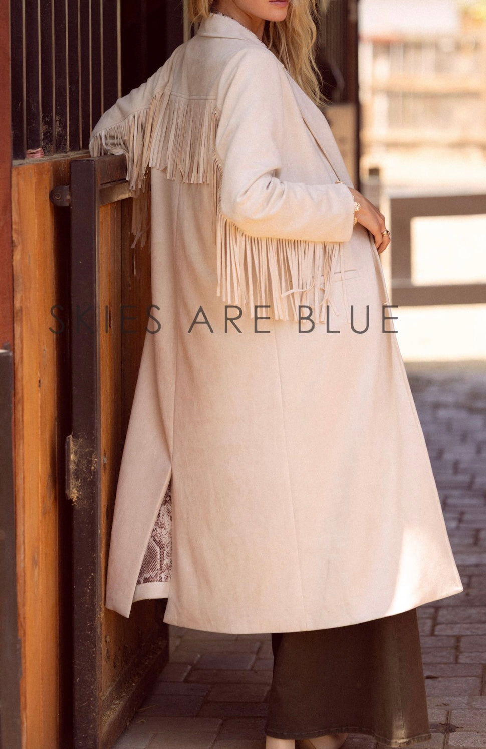 Cream Fringe Long Coat