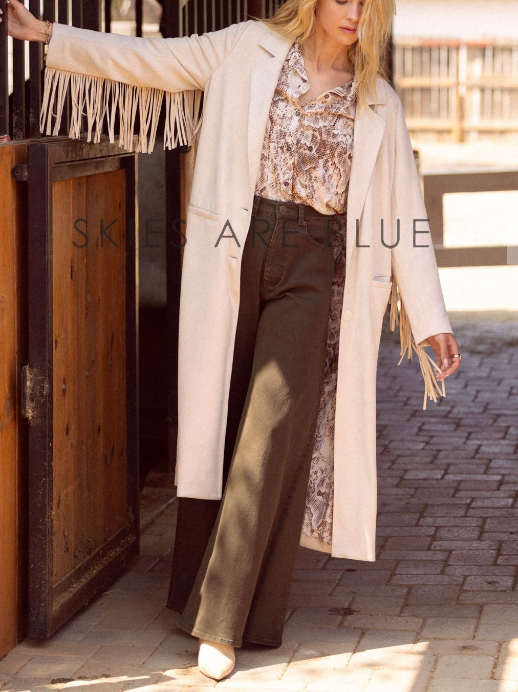 Cream Fringe Long Coat
