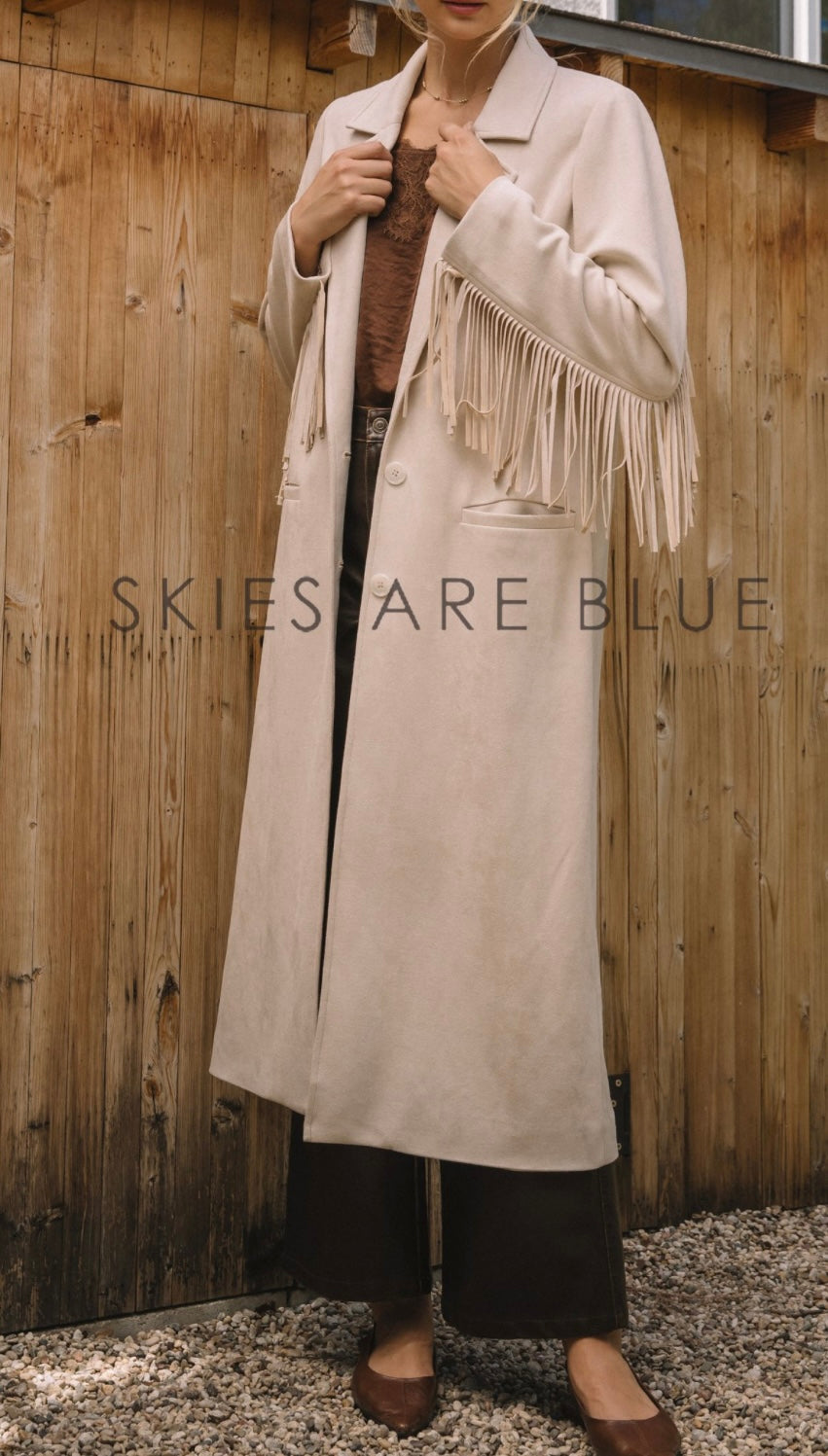 Cream Fringe Long Coat