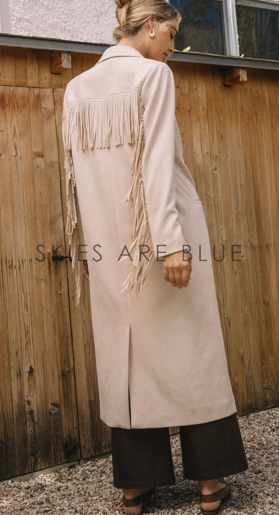 Cream Fringe Long Coat