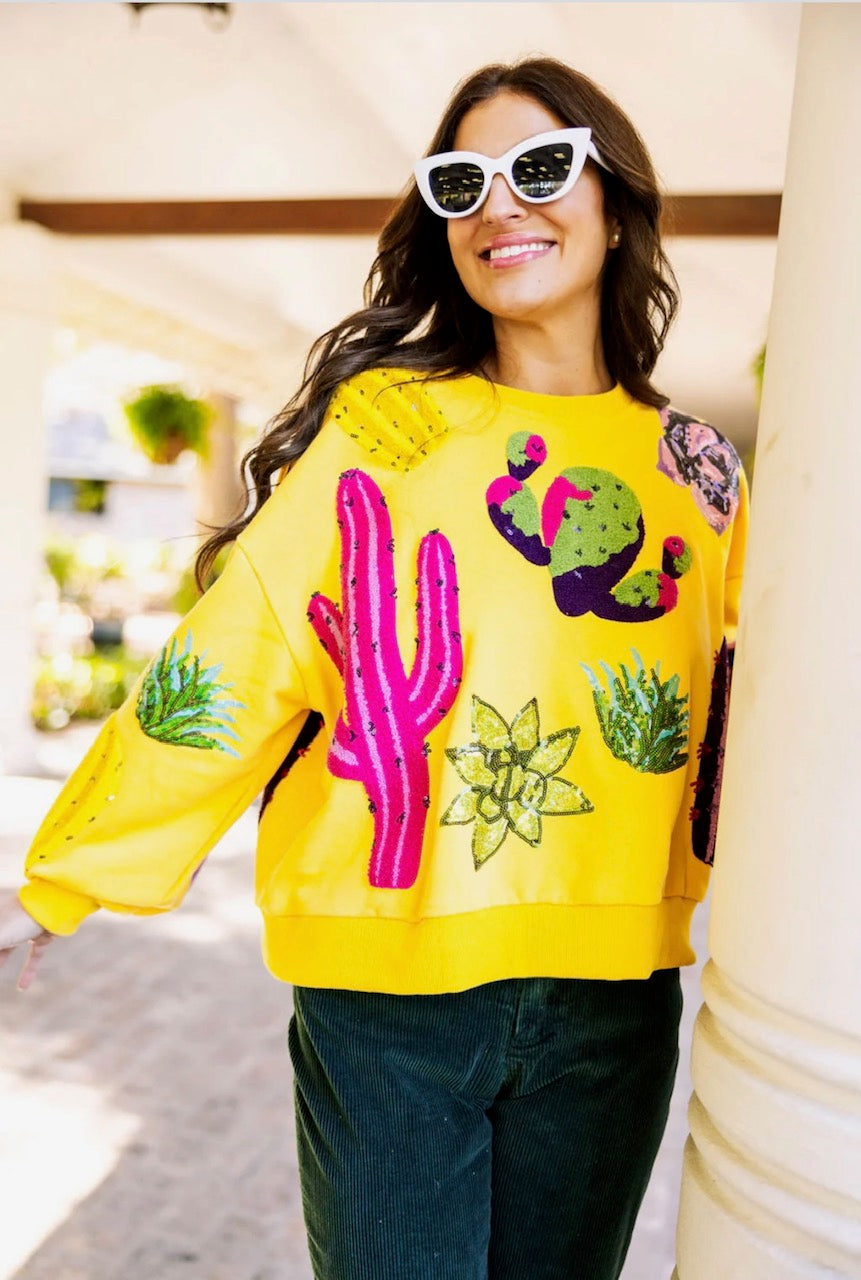 Queen of Sparkles Yellow Cactus Sweatshirt