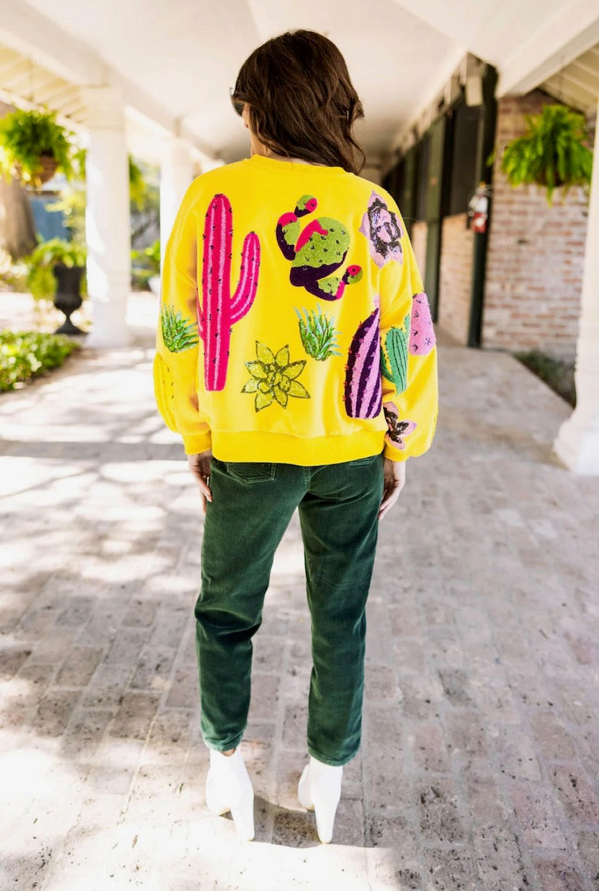 Queen of Sparkles Yellow Cactus Sweatshirt