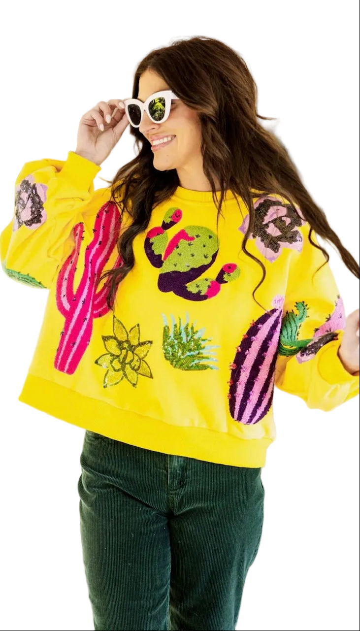 Queen of Sparkles Yellow Cactus Sweatshirt