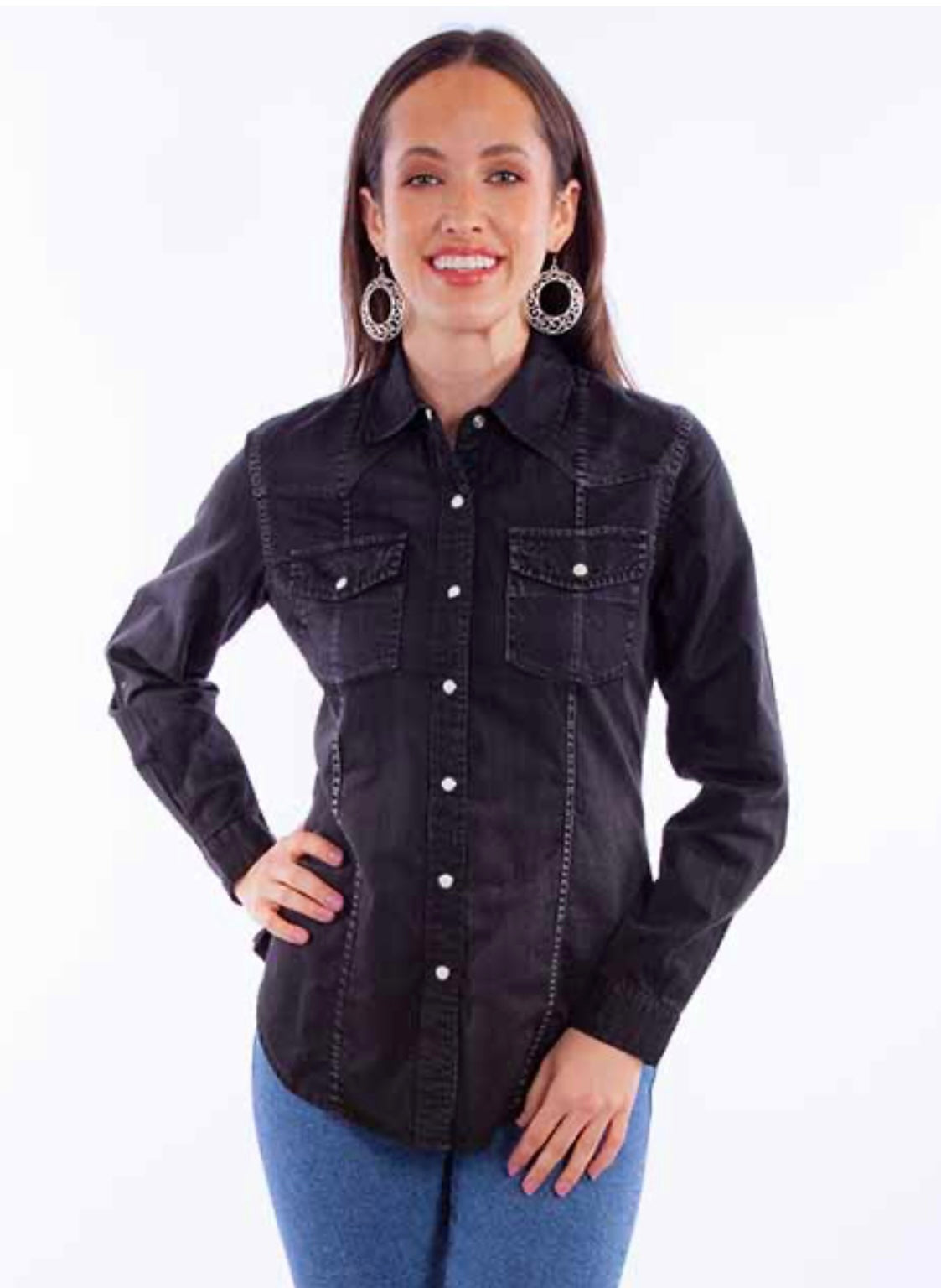 Pearl Snap Top - Faded Black