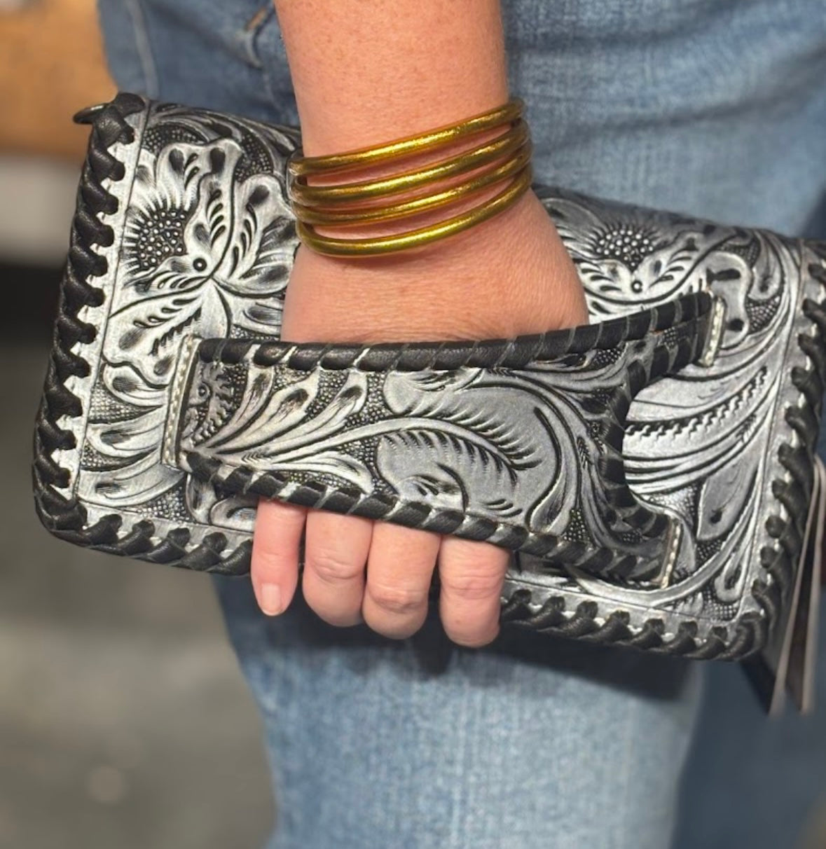 Tooled Leather Clutch