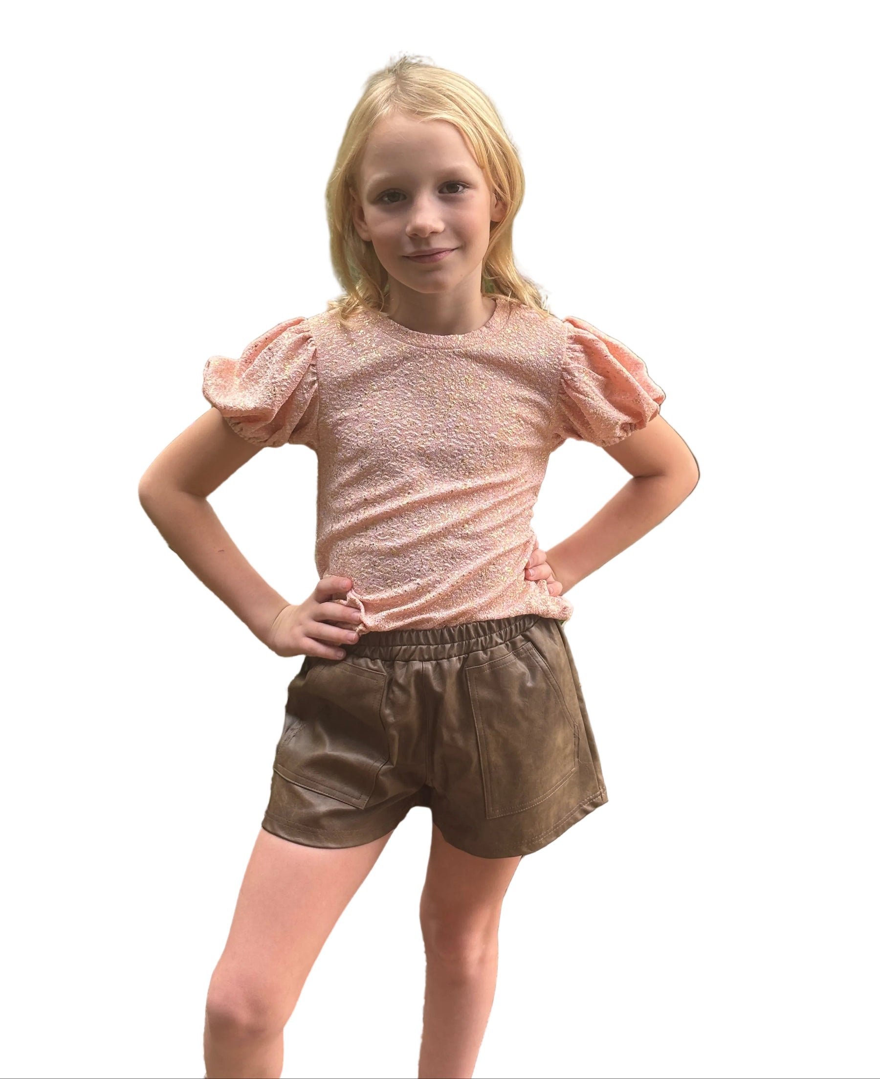 Kids Pleather Shorts - Brown