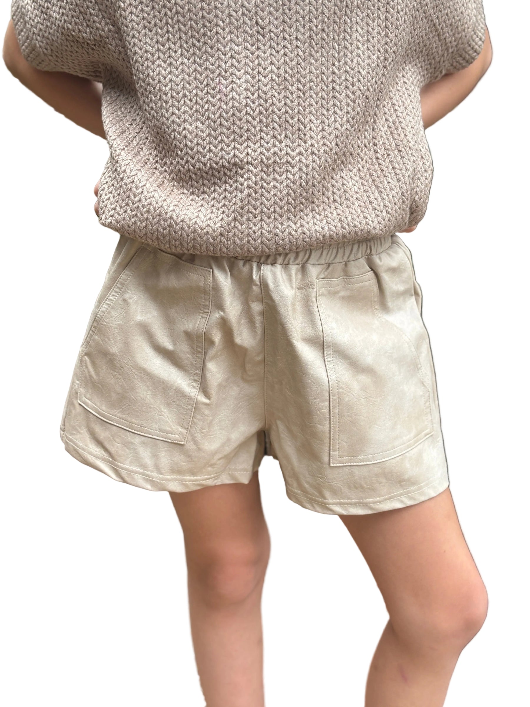 Kids Pleather Shorts - Beige