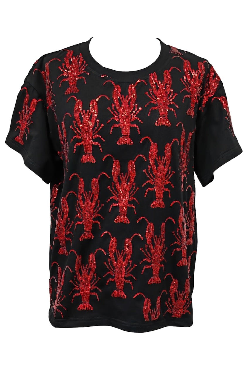 Queen of Sparkles Black & Red Scattered Crawfish Tee