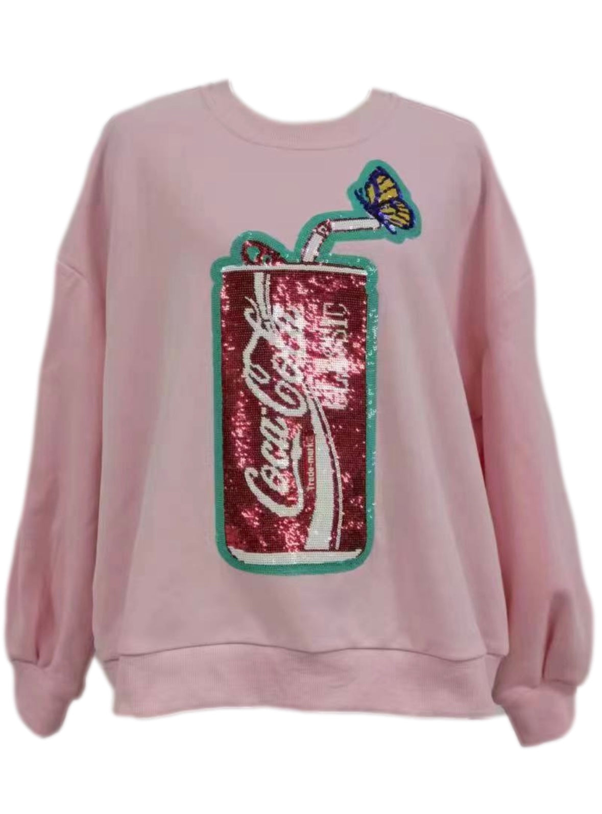Queen of Sparkles Light Pink Butterfly & Coke Can Sweatshirt