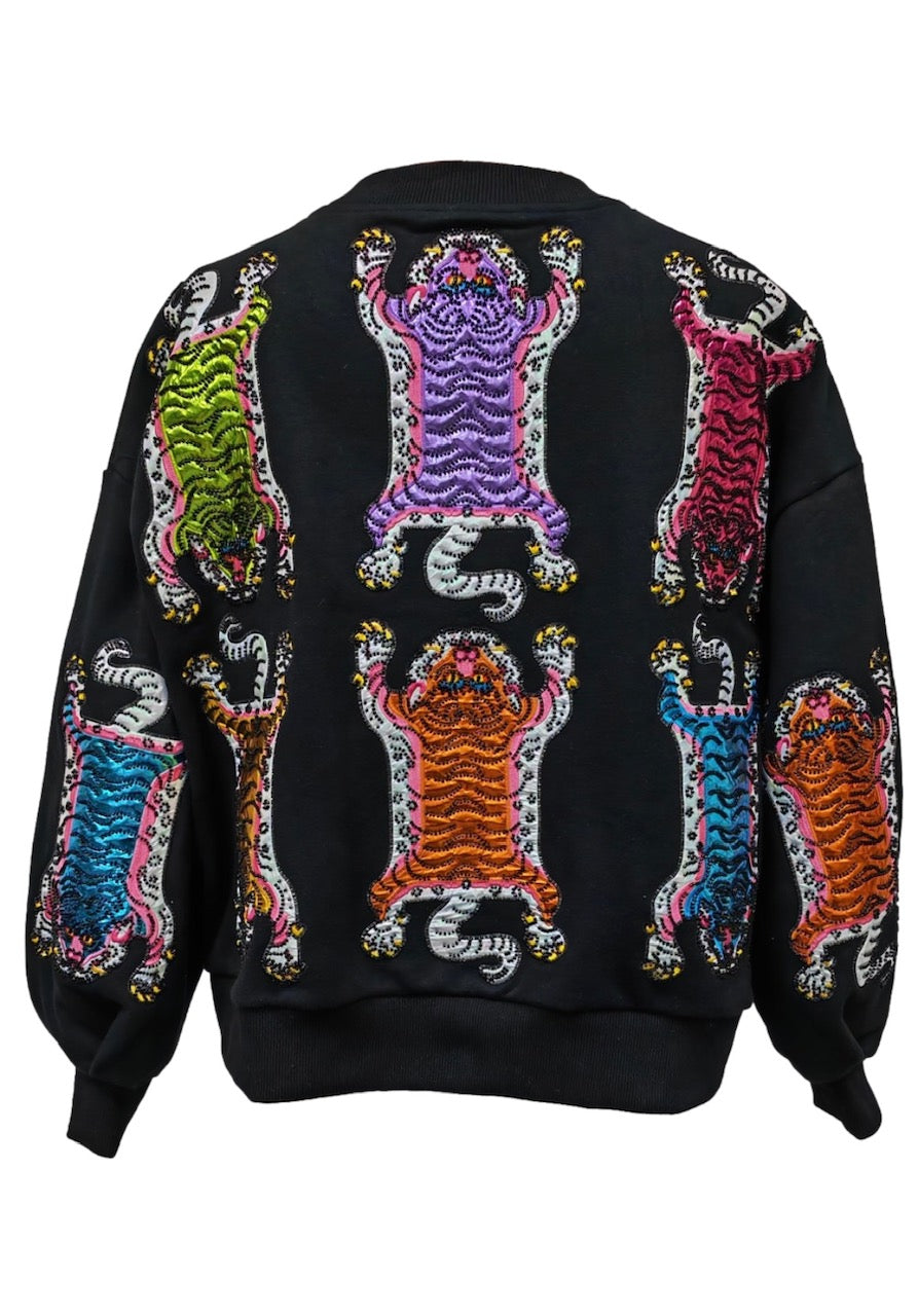 Queen of Sparkles Black Multi Tiger All Over Sweatshirt